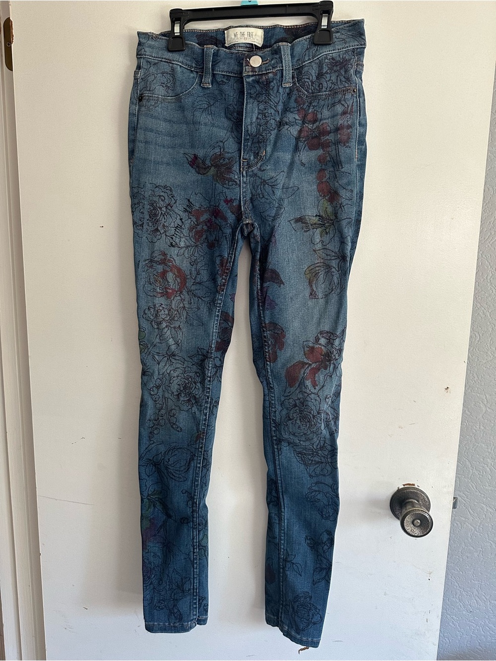 Free People Women's Blue Floral Print Skinny Jeans
